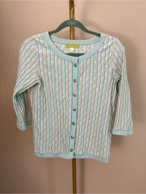 Vintage Sigrid Olsen Silk Blend Metallic Wave Knit Cardigan - Light Blue/Pastel